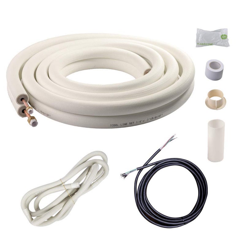 Wostore 16 Ft. Line Set 1/4&1/2 Inch 3/8 PE for Mini Split Air Conditioner Insulated Coil Copper Pipes HVAC with Fittings - Image 1